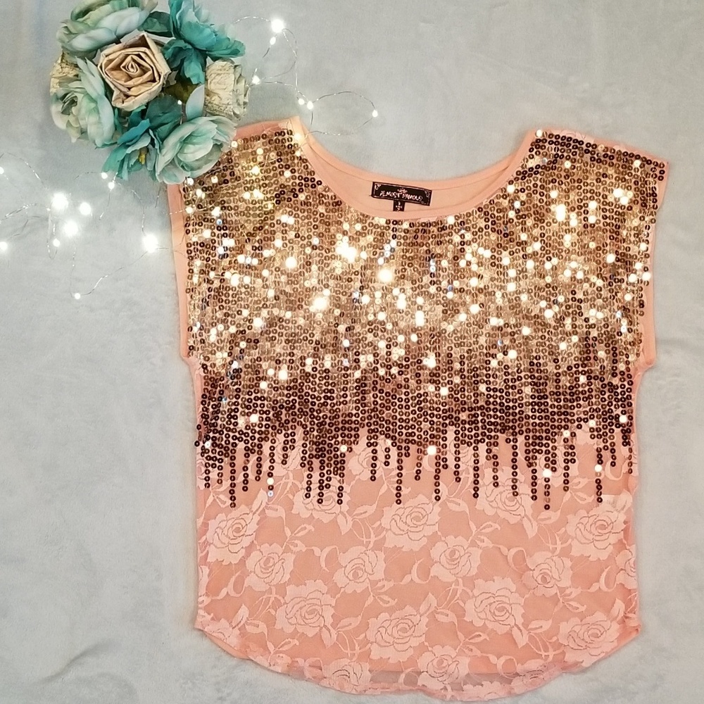Almost Famous Lace & Sequin Top